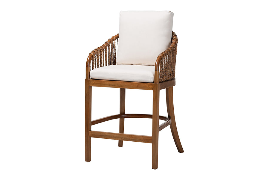 bali & pari Varen Seagrass and Mahogany Wood Counter Stool