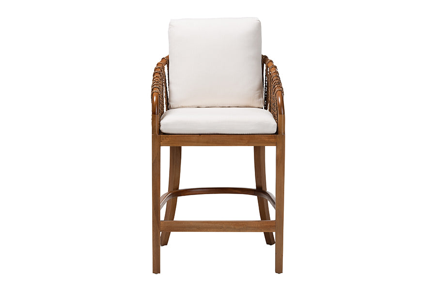bali & pari Varen Seagrass and Mahogany Wood Counter Stool