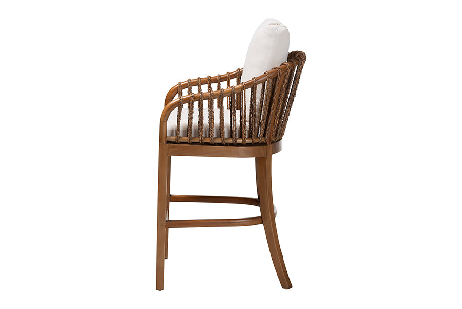 bali & pari Varen Seagrass and Mahogany Wood Counter Stool
