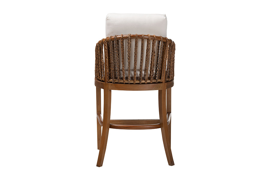 bali & pari Varen Seagrass and Mahogany Wood Counter Stool