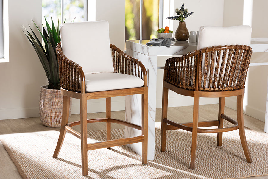 bali & pari Varen Seagrass and Mahogany Wood Counter Stool