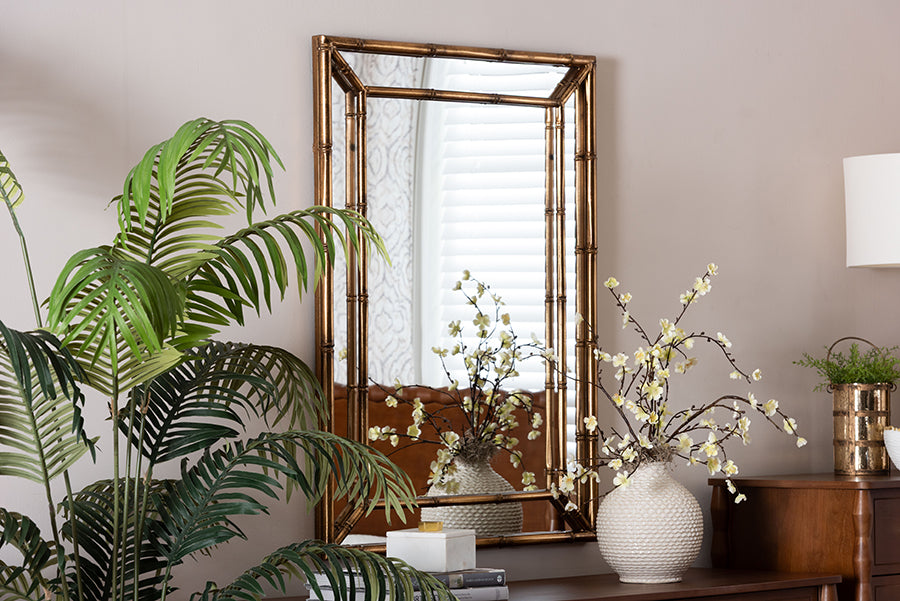 Baxton Studio Adeliza Accent Wall Mirror with Bamboo Inspired Frame