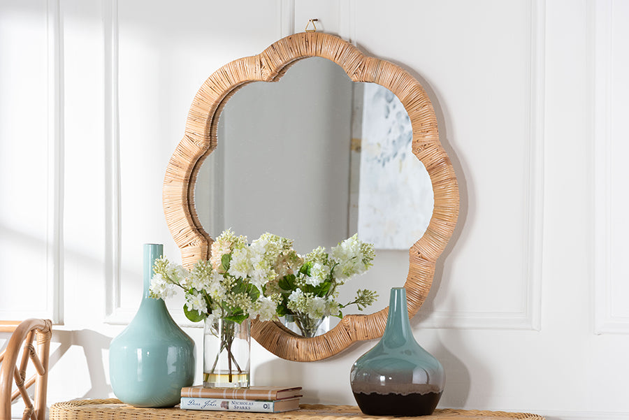 bali & pari Akuna Scalloped Natural Rattan Wall Mirror