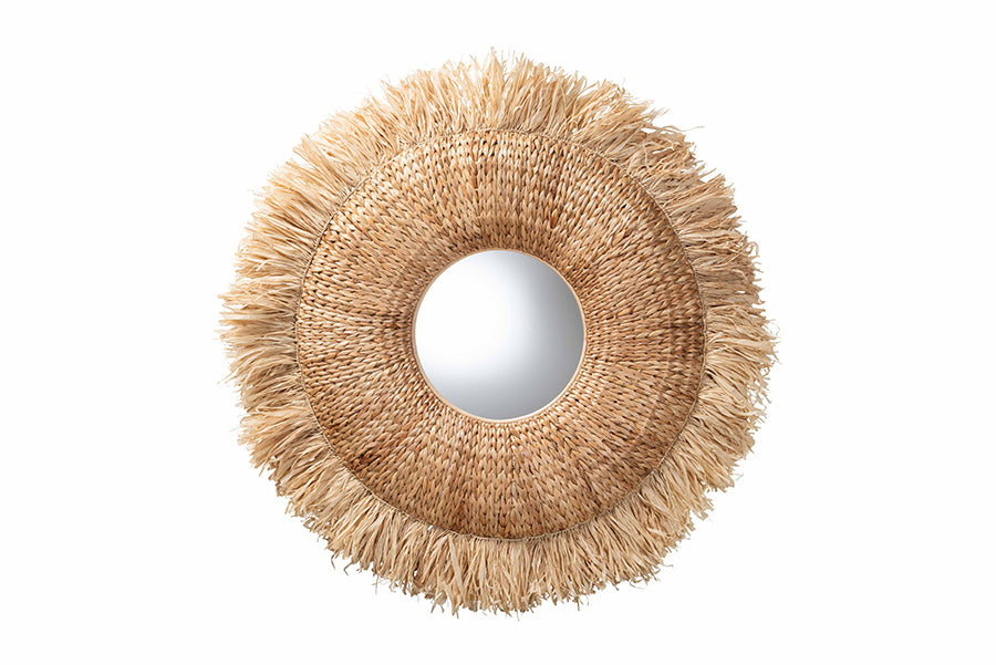 bali & pari Ashra Natural Rattan and Seagrass Wall Mirror with Fringe Edge Border
