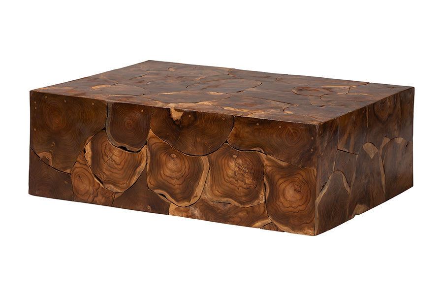 bali & pari Eldora Teak Wood Coffee Table - Handcrafted Live-Edge Accent Table, Low Profile Design for Living Room