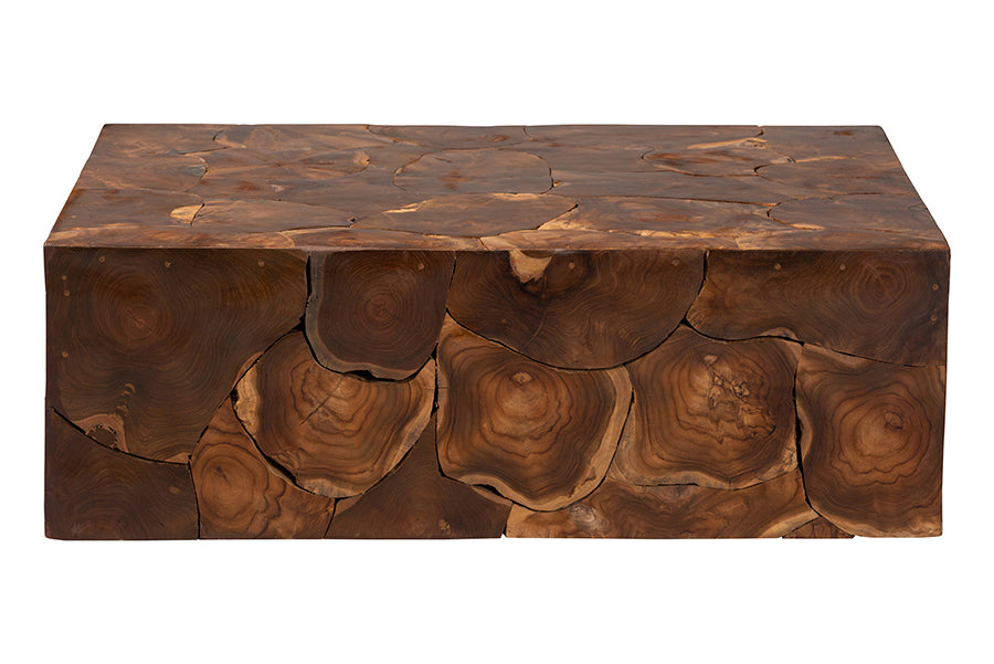bali & pari Eldora Teak Wood Coffee Table - Handcrafted Live-Edge Accent Table, Low Profile Design for Living Room