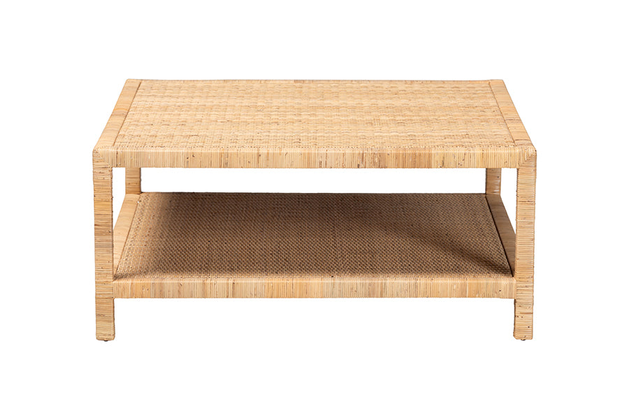 bali & pari Kalimantan Natural Rattan Coffee Table with Shelf, Square