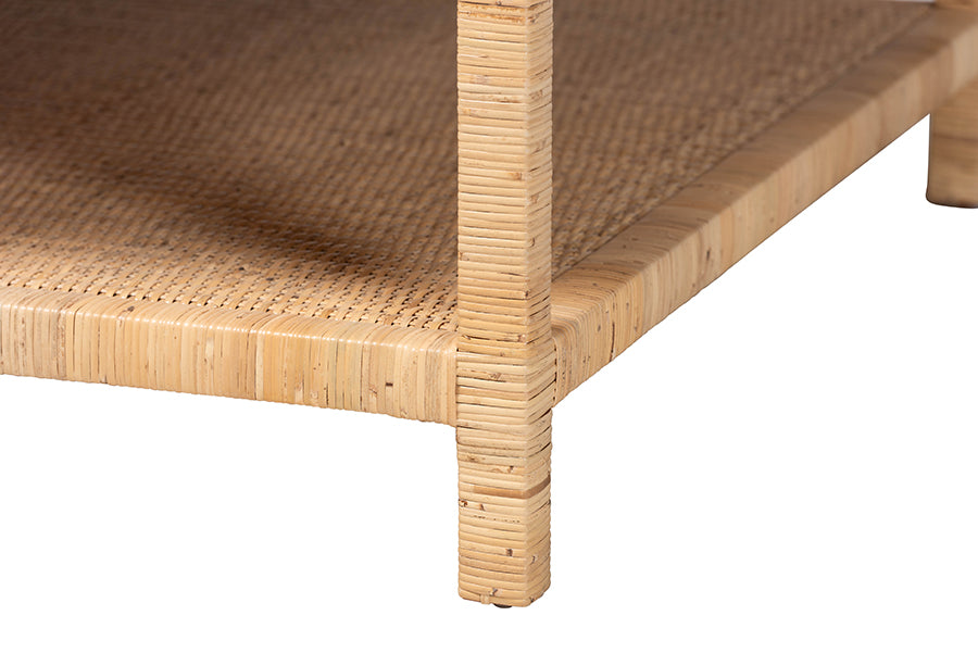 bali & pari Kalimantan Natural Rattan Coffee Table with Shelf, Square