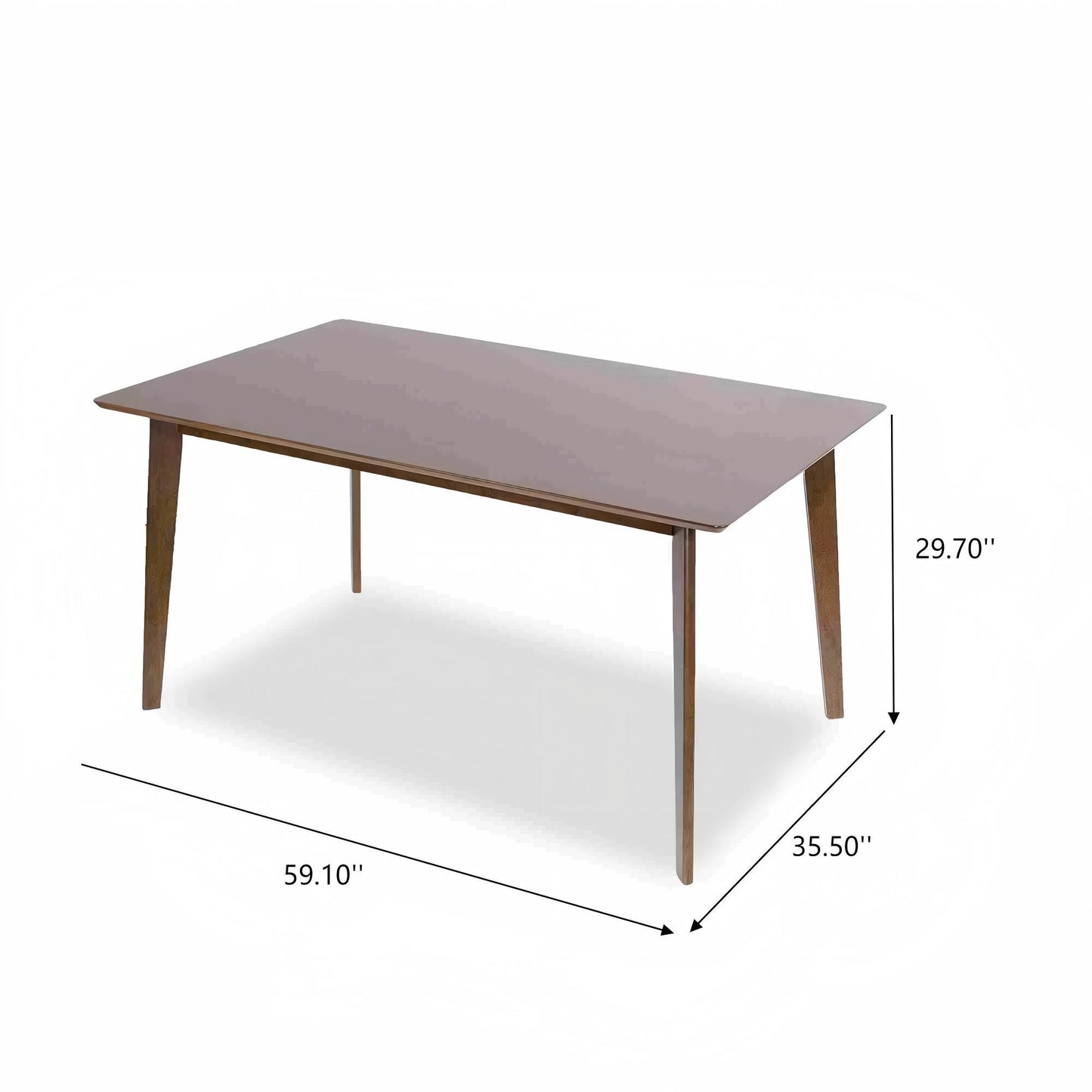 Rectangular wood dining table with tapered legs, dimensions 59.1 x 35.5 x 29.7 inches.