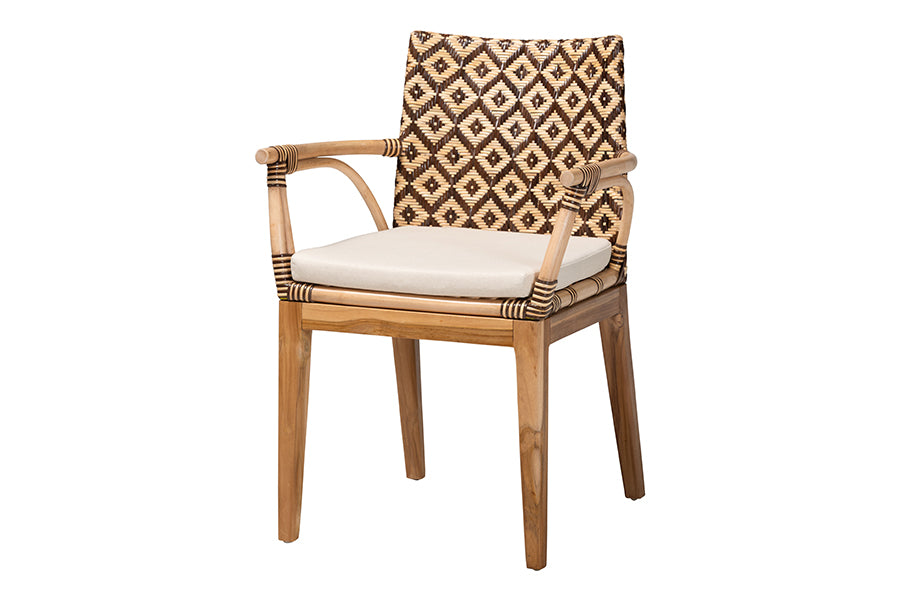 bali & pari Storsel Natural Rattan and Teak Wood Dining Chair, Two-Tone Brown