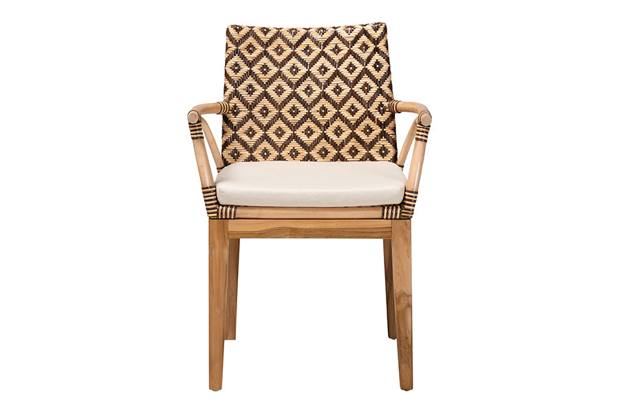 bali & pari Storsel Natural Rattan and Teak Wood Dining Chair, Two-Tone Brown