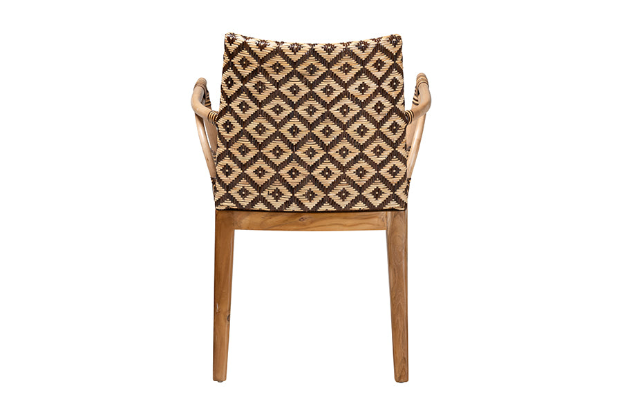 bali & pari Storsel Natural Rattan and Teak Wood Dining Chair, Two-Tone Brown