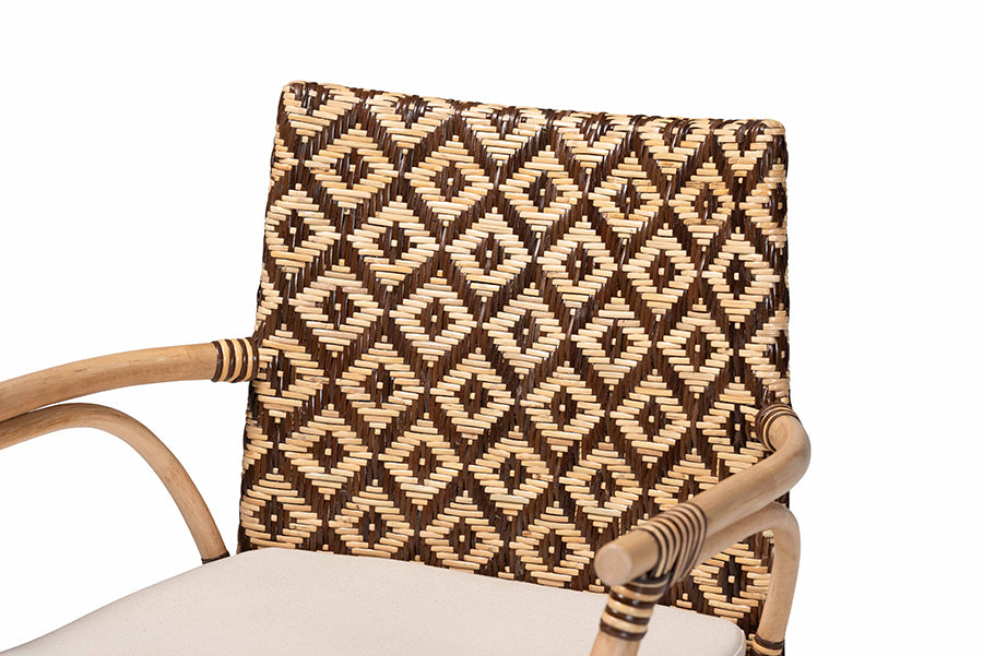 bali & pari Storsel Natural Rattan and Teak Wood Dining Chair, Two-Tone Brown
