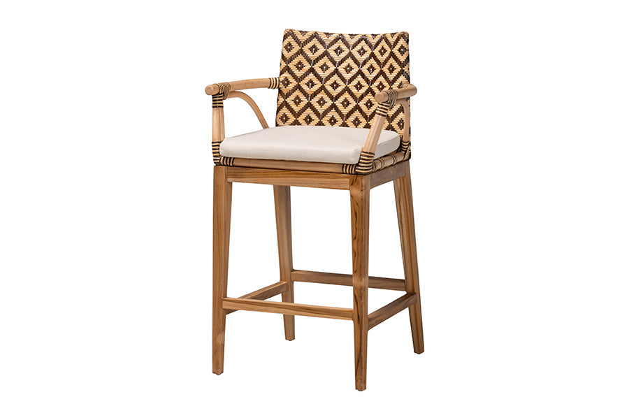 bali & pari Storsel Natural Rattan and Teak Wood Counter Stool, Two-Tone Brown