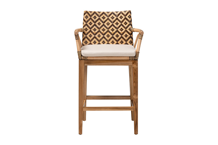 bali & pari Storsel Natural Rattan and Teak Wood Counter Stool, Two-Tone Brown