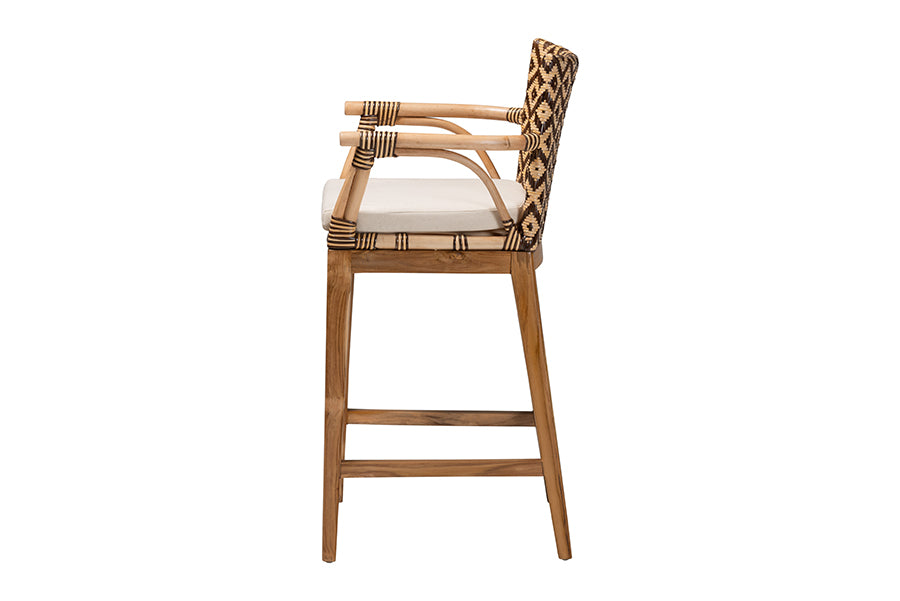 bali & pari Storsel Natural Rattan and Teak Wood Counter Stool, Two-Tone Brown