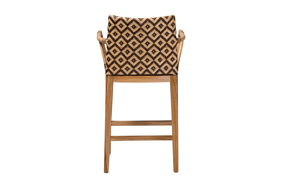bali & pari Storsel Natural Rattan and Teak Wood Counter Stool, Two-Tone Brown