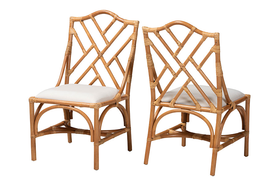 bali & pari Cedric Natural Rattan 2-Piece Dining Chair Set with Cushioned Seat