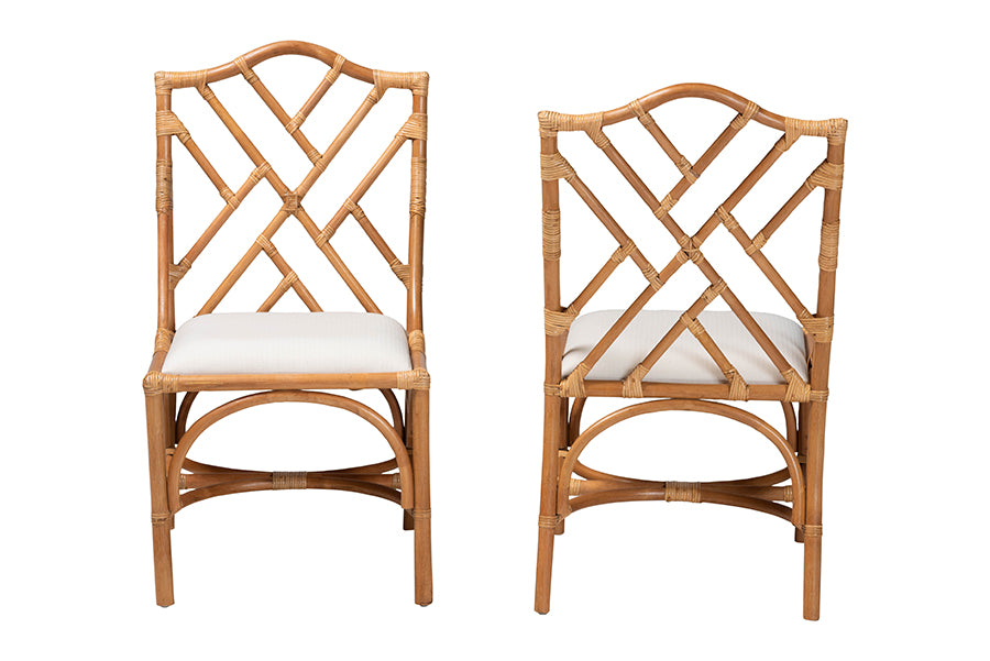 bali & pari Cedric Natural Rattan 2-Piece Dining Chair Set with Cushioned Seat