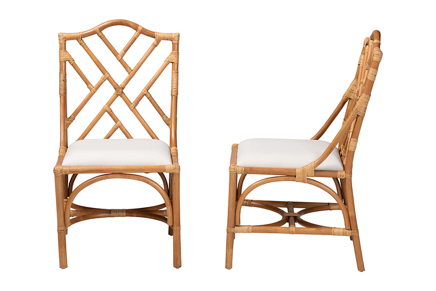 bali & pari Cedric Natural Rattan 2-Piece Dining Chair Set with Cushioned Seat
