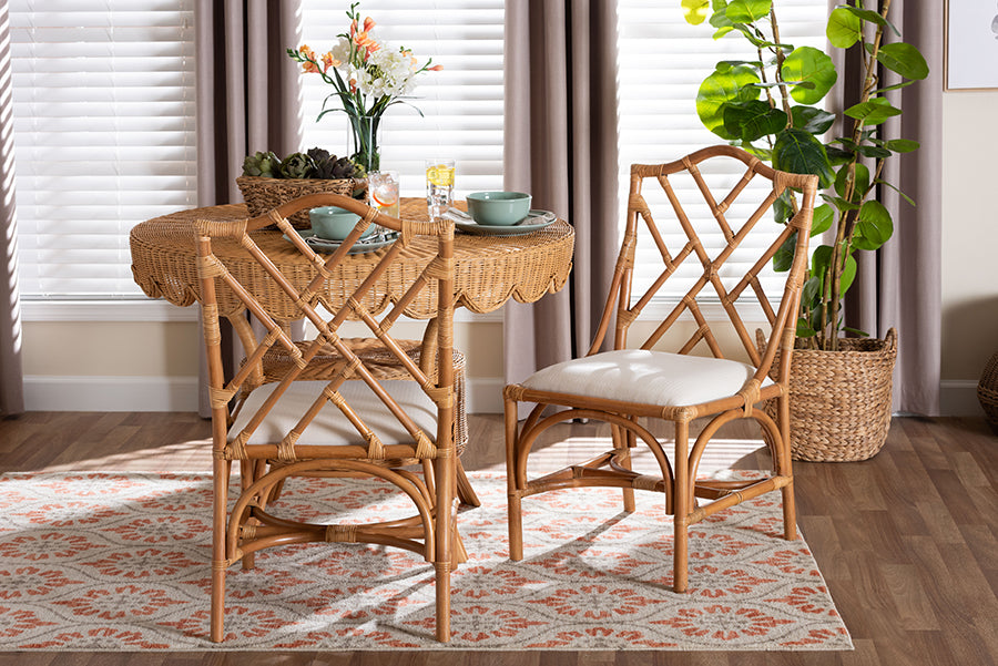 bali & pari Cedric Natural Rattan 2-Piece Dining Chair Set with Cushioned Seat