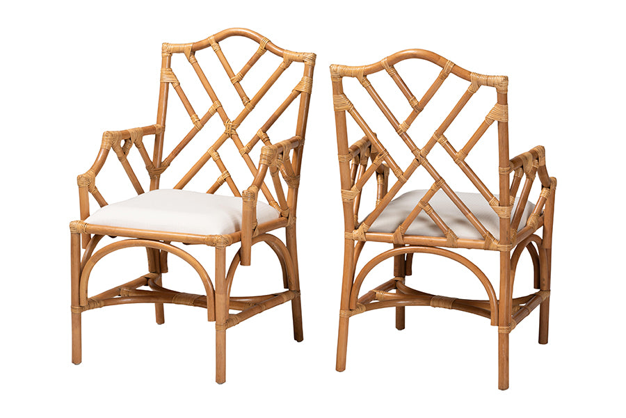 bali & pari Cedric Natural Rattan 2-Piece Dining Armchair Set with Cushioned Seat