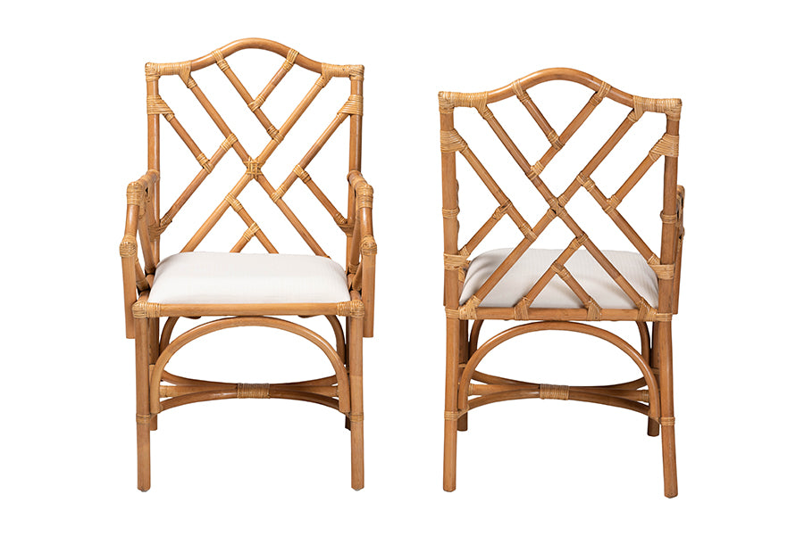 bali & pari Cedric Natural Rattan 2-Piece Dining Armchair Set with Cushioned Seat