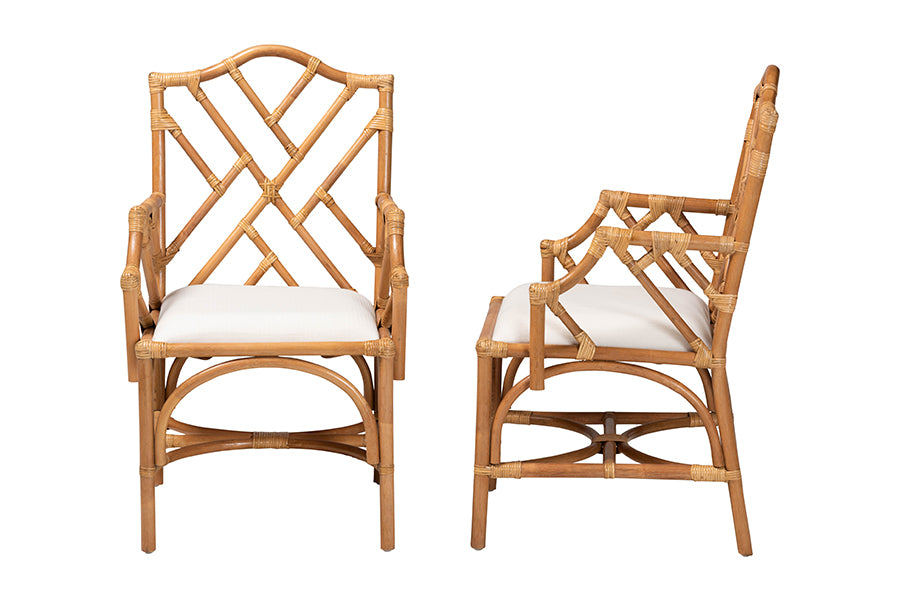 bali & pari Cedric Natural Rattan 2-Piece Dining Armchair Set with Cushioned Seat