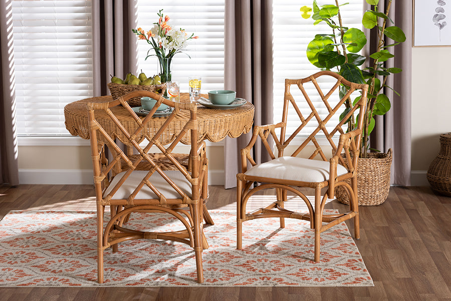 bali & pari Cedric Natural Rattan 2-Piece Dining Armchair Set with Cushioned Seat