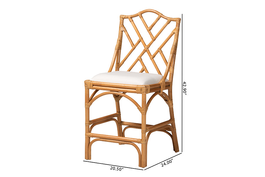 bali & pari Cedric Natural Rattan Counter Stool with Cushioned Seat