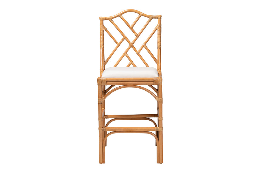 bali & pari Cedric Natural Rattan Bar Stool with Cushioned Seat
