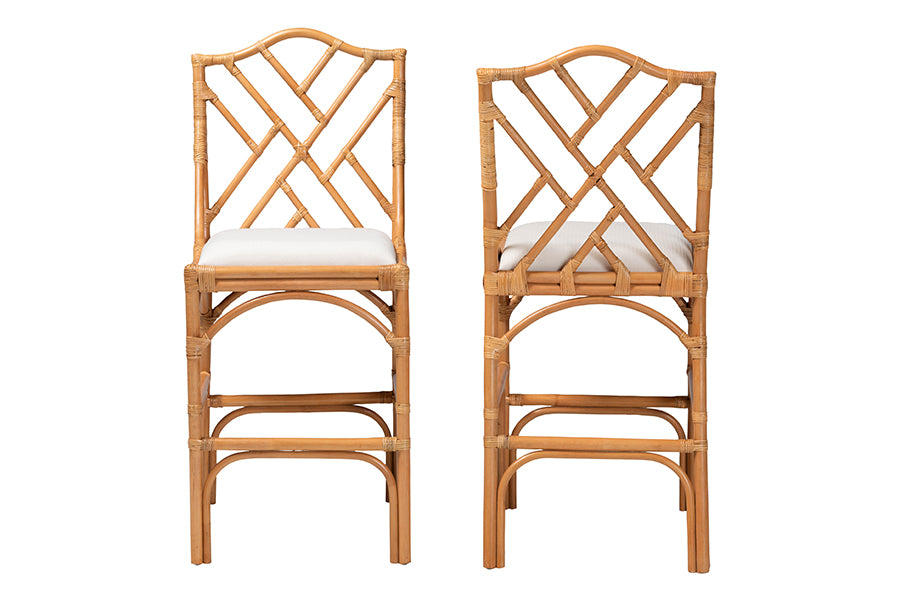 bali & pari Cedric Natural Rattan Bar Stool with Cushioned Seat