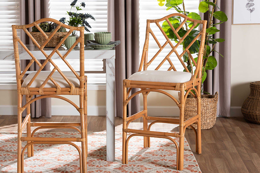 bali & pari Cedric Natural Rattan Bar Stool with Cushioned Seat