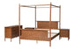 Baxton Studio Danette Bobbin Wood 4-Piece Canopy Bedroom Set, Queen