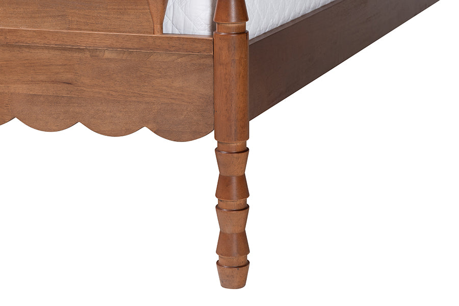 Baxton Studio Danette Bobbin Wood 4-Piece Canopy Bedroom Set, Queen