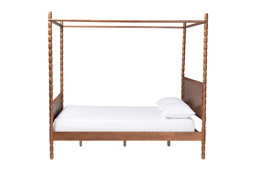 Baxton Studio Danette Bobbin Wood Canopy Bed, Queen