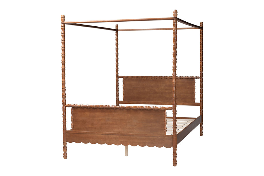 Baxton Studio Danette Bobbin Wood Canopy Bed, Queen