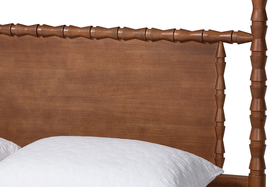 Baxton Studio Danette Bobbin Wood Canopy Bed, Queen