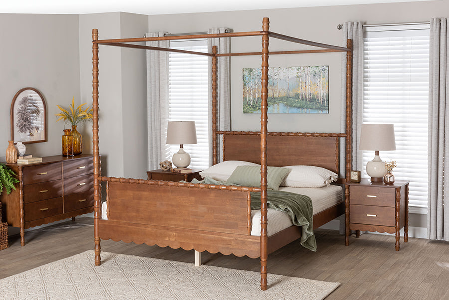 Baxton Studio Danette Bobbin Wood Canopy Bed, Queen