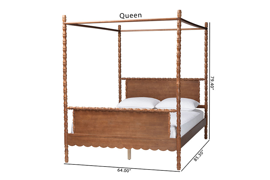 Baxton Studio Danette Bobbin Wood Canopy Bed, Queen