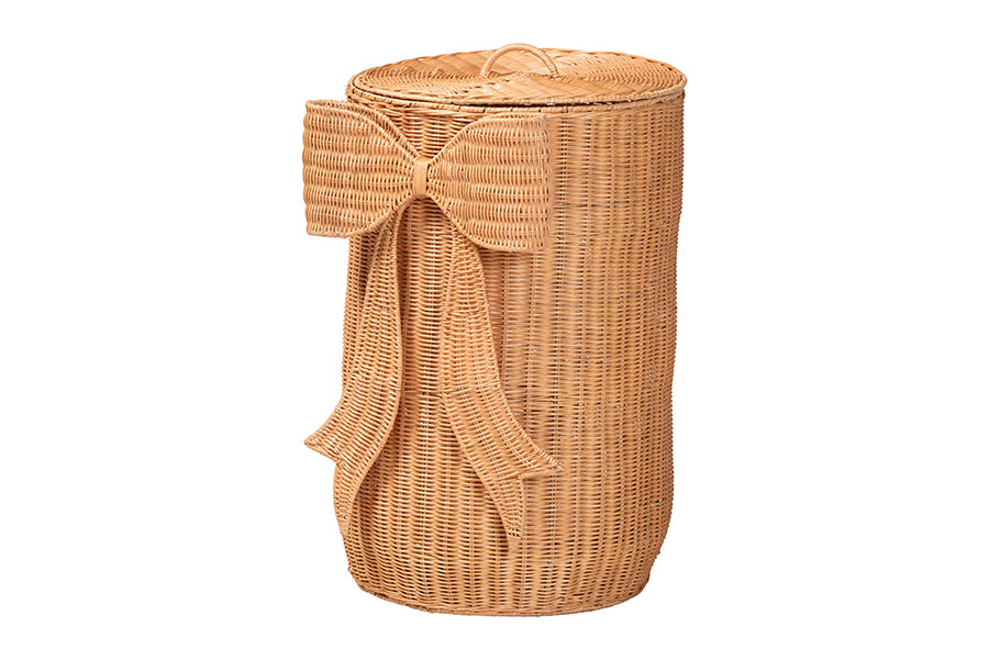 bali & pari Creusa Natural Rattan Laundry Basket with Bow Detail, Tall