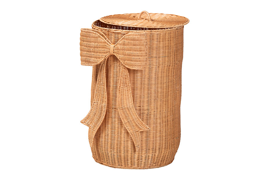 bali & pari Creusa Natural Rattan Laundry Basket with Bow Detail, Tall