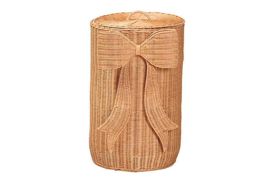 bali & pari Creusa Natural Rattan Laundry Basket with Bow Detail, Tall