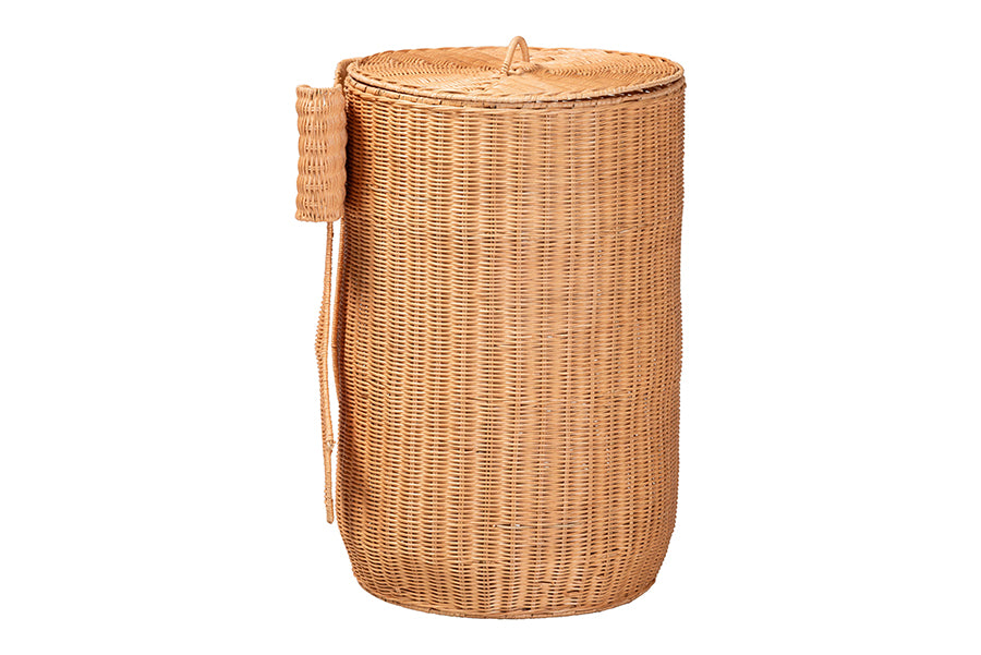 bali & pari Creusa Natural Rattan Laundry Basket with Bow Detail, Tall