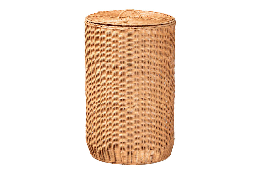 bali & pari Creusa Natural Rattan Laundry Basket with Bow Detail, Tall