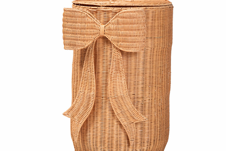bali & pari Creusa Natural Rattan Laundry Basket with Bow Detail, Tall