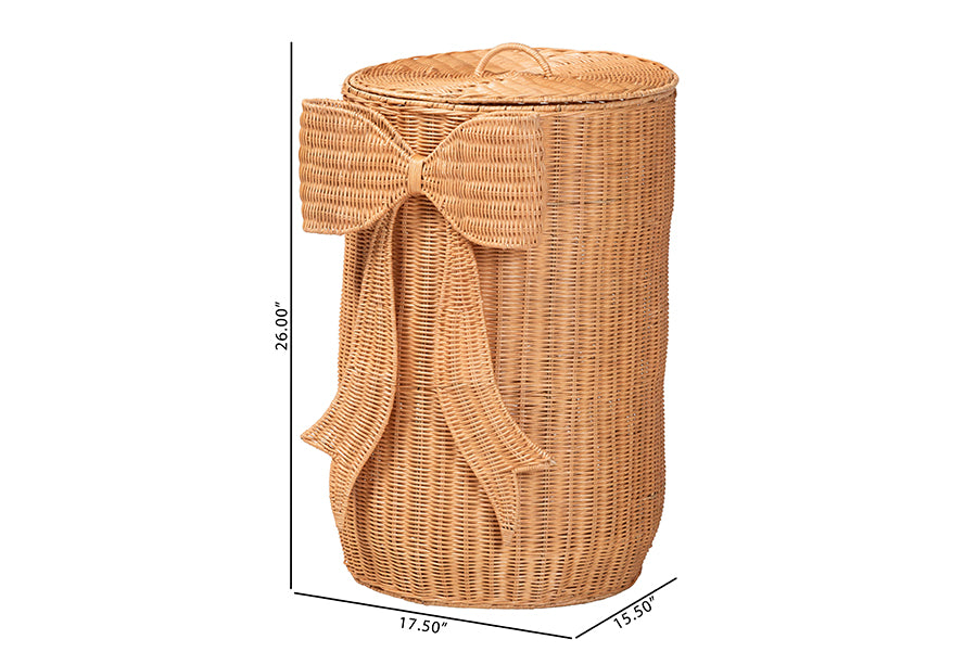 bali & pari Creusa Natural Rattan Laundry Basket with Bow Detail, Tall