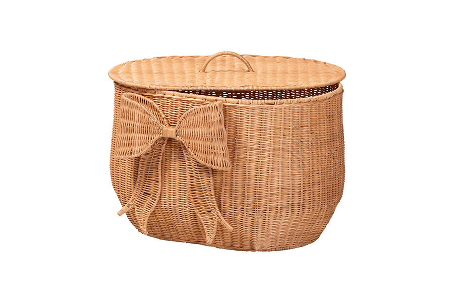 bali & pari Creusa Natural Rattan Laundry Basket with Bow Detail, Wide