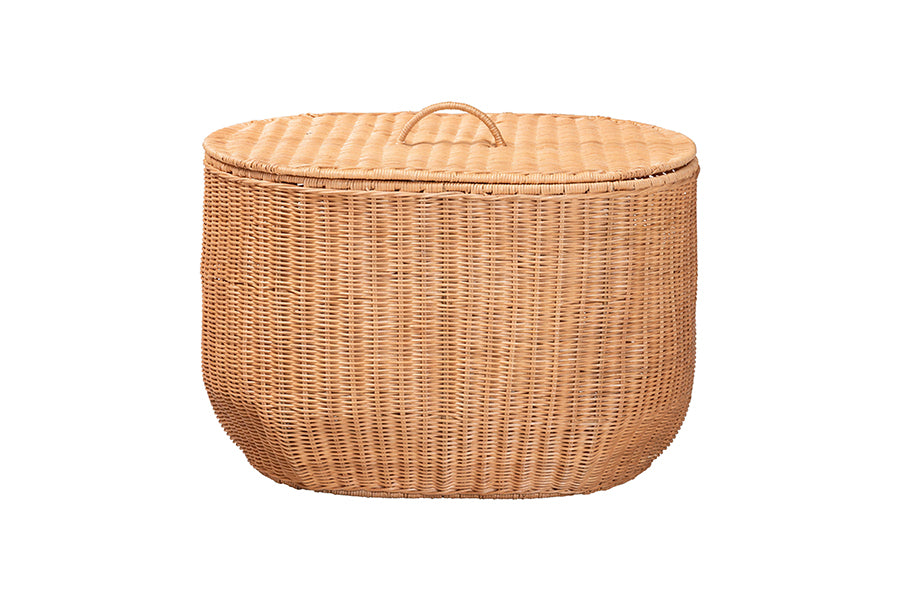 bali & pari Creusa Natural Rattan Laundry Basket with Bow Detail, Wide