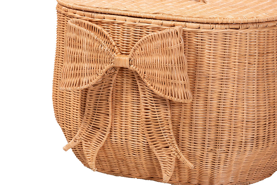 bali & pari Creusa Natural Rattan Laundry Basket with Bow Detail, Wide